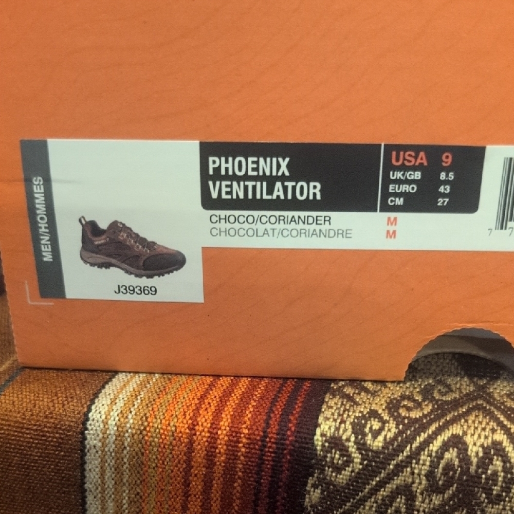 Merrell Men's Chocolate Phoenix Ventilator Hiking Shoes, New In Box, Size 9 - Picture 2 of 4